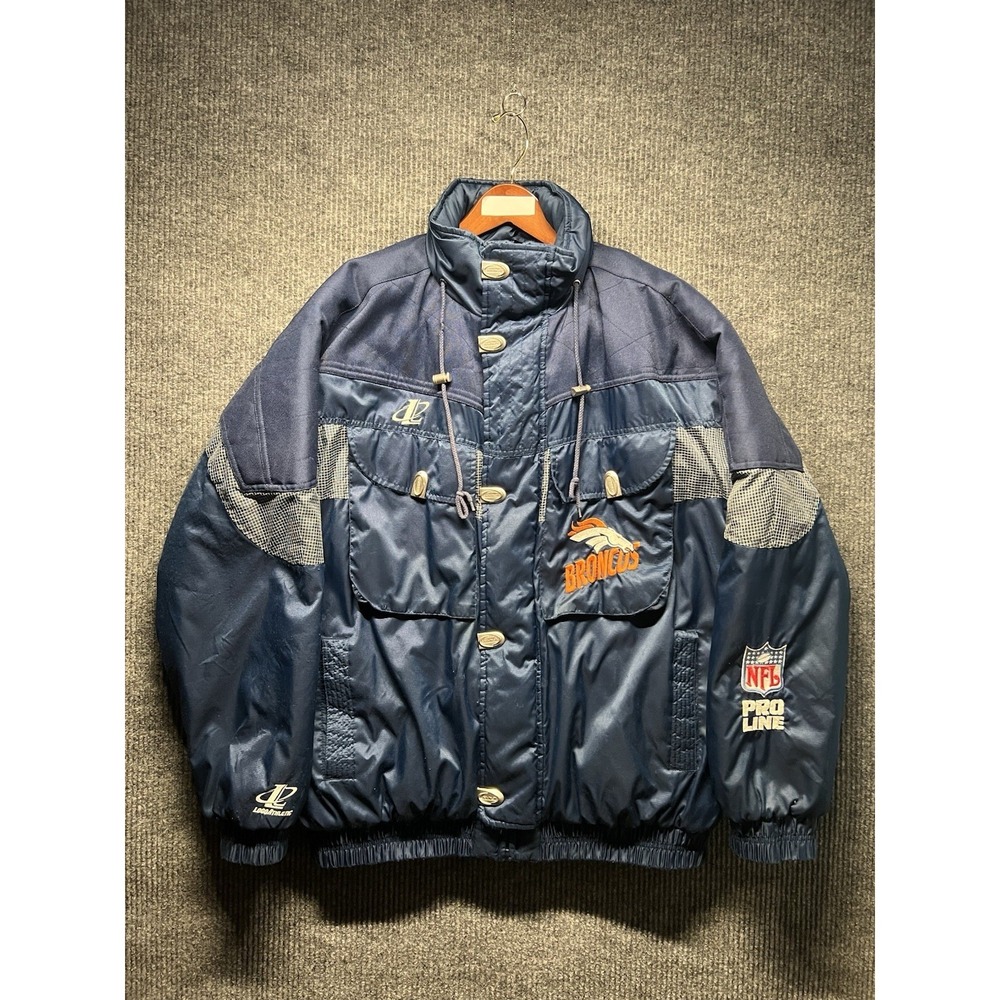 Vintage Denver Broncos Jacket‎ Mens XL Pro Line Logo Athletic Quilted Hood 90s